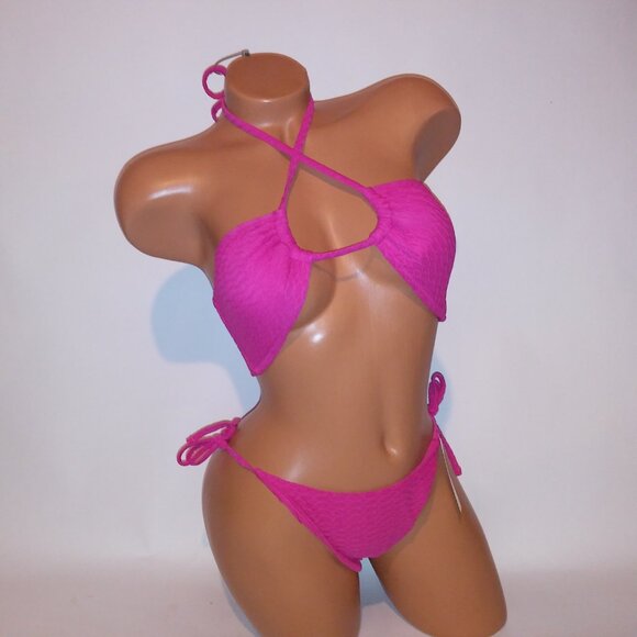 Victoria Secret Swim Bikini Top & Bottom Pink Textured Convertible String Remova - Picture 2 of 16